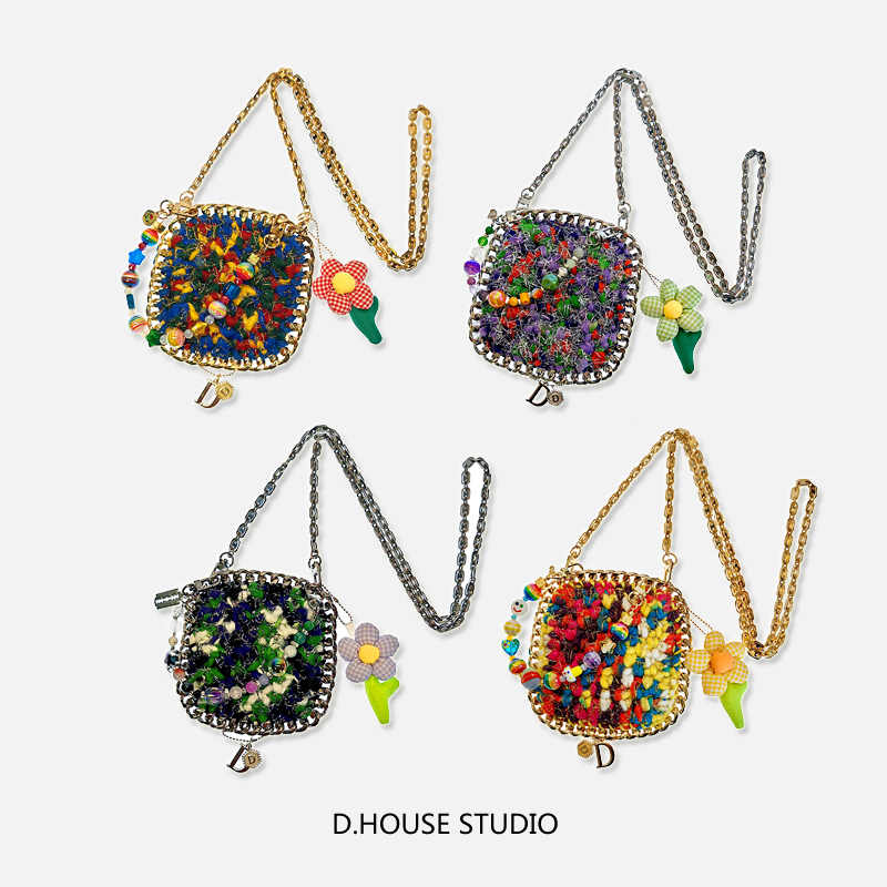 手工编织耳机折叠屏手机包多巴胺