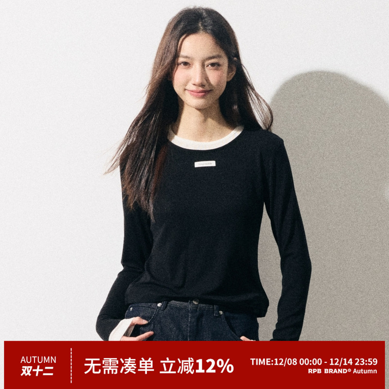 RPB BRAND羊毛春夏穿简约通勤针织打底衫假两件长袖罩衫上衣