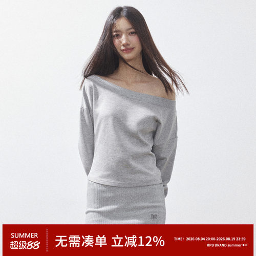 RPB BRAND松弛感斜肩一字肩卫衣短裤卫裤慵懒美式辣妹显瘦套装