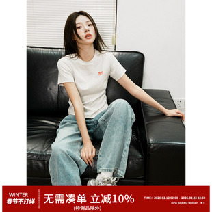 RPB BRAND基础正肩袖修身刺绣logo打底短袖简约百搭短款上衣T恤夏