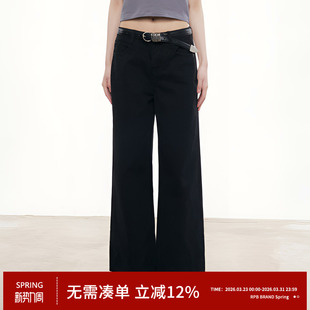 长裤 RPB 女垂感显瘦小个子休闲牛仔裤 极简风黑色高腰阔腿裤 BRAND