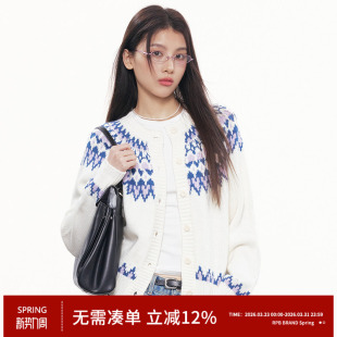 女复古圆领针织外套毛衣 韩风费尔岛羊毛提花开衫 RPB BRAND