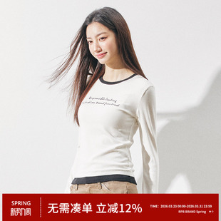 复古撞色字母印花长袖 美式 T恤女春季 圆领修身 RPB 打底衫 BRAND