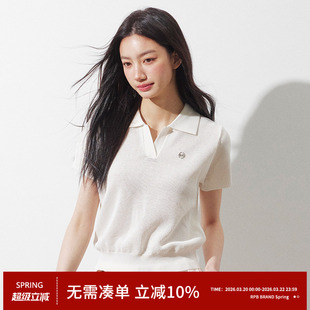 RPB BRAND网眼透气显瘦纯色简约百搭翻领短袖针织衫女上衣打底衫