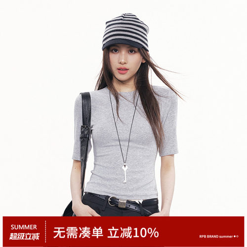 RPB BRAND韩系简约高级圆领修身百搭显瘦正肩五分袖短款上衣T恤