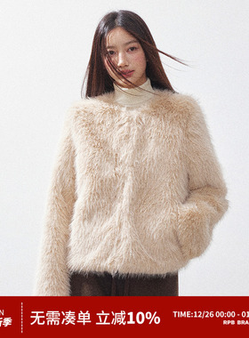 RPB BRAND 时髦复古环保皮草皮毛一体圆领短款毛毛冬季外套