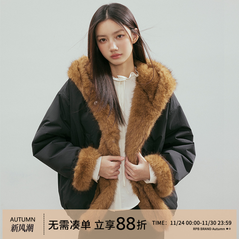 RPB BRAND 大毛领连帽座山雕棉服女冬季加厚保暖工装派克服棉袄