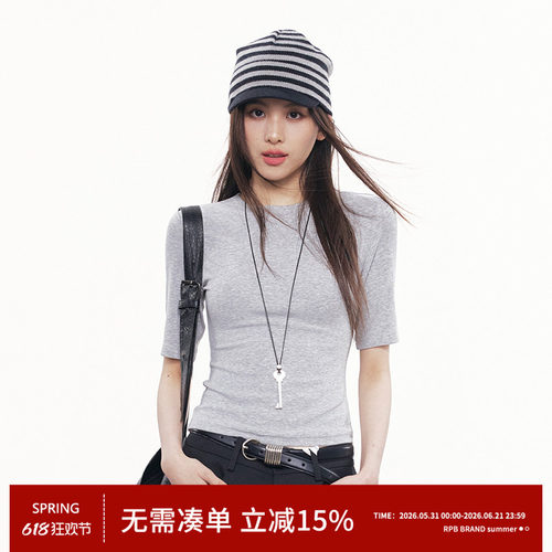 RPB BRAND韩系简约高级圆领修身百搭显瘦正肩五分袖短款上衣T恤