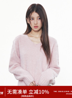 RPB BRAND 纯色慵懒风V领软糯羊毛毛衣甜妹宽松针织衫秋冬上衣