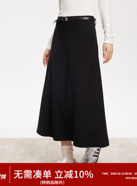 RPB BRAND韩系气质垂感高腰中长款半身裙子黑色百搭A字裙长裙女