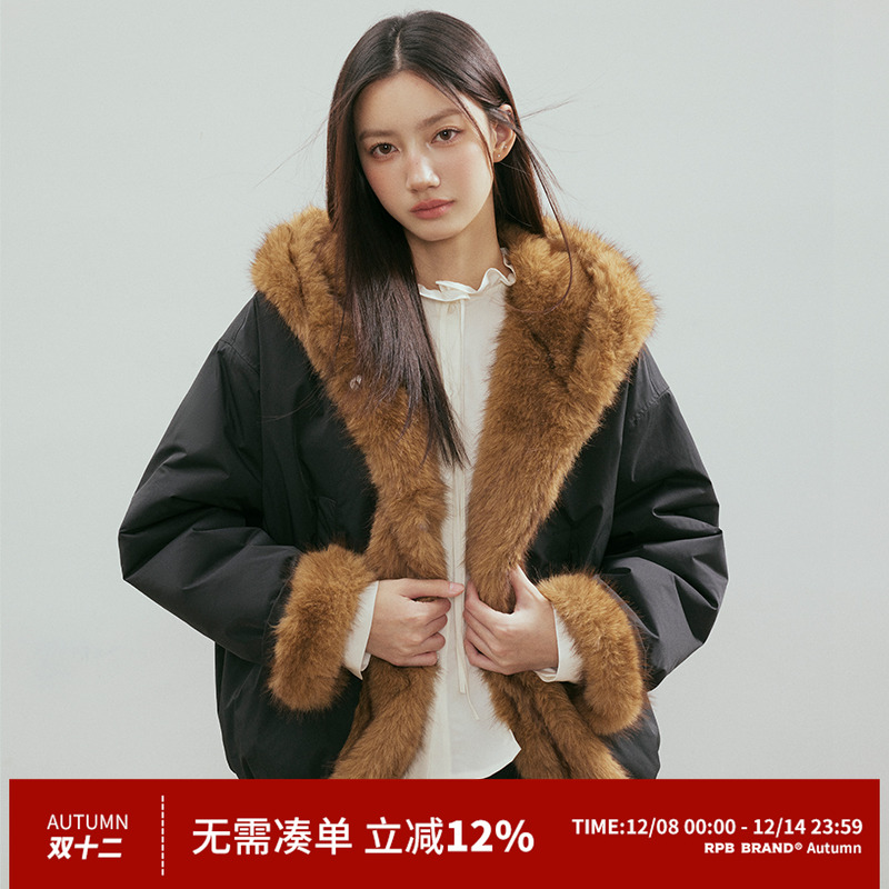 RPB BRAND 大毛领连帽座山雕棉服女冬季加厚保暖工装派克服棉袄