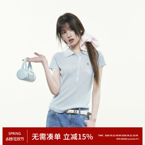 RPB BRAND冰感针织细腻肌理学院风polo领短袖微宽松显瘦百搭上衣