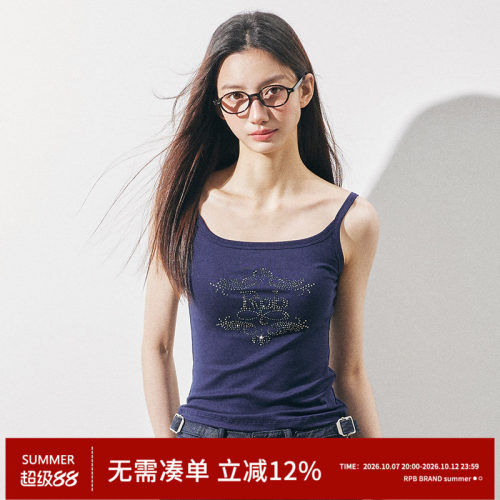 RPB BRAND美式复古辣妹字母烫钻外穿吊带少女风修身短款无袖背心