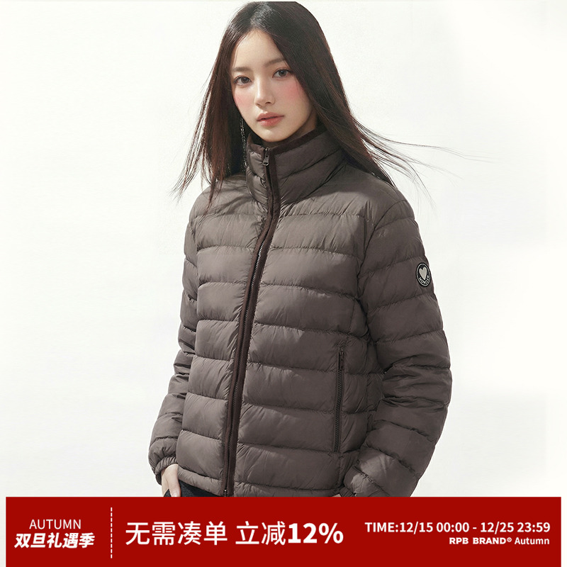 RPB BRAND美式显瘦立领短款90白鸭绒排骨羽绒服女保暖外套轻冬季