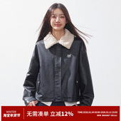 RPB BRAND保暖厚实复古大毛领PU皮皮衣外套女短款 宽松夹克上衣