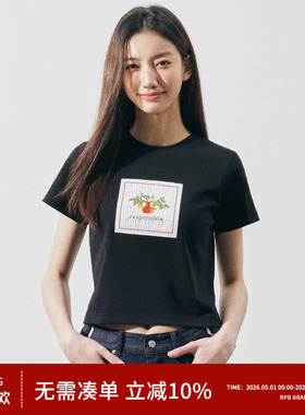 RPB BRAND花瓶复古贴布刺绣短袖T恤女显瘦正肩短款百搭休闲上衣