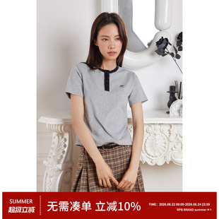 RPB BRAND通勤撞色拼接华夫领正肩短袖T恤休闲百搭短款打底衫女