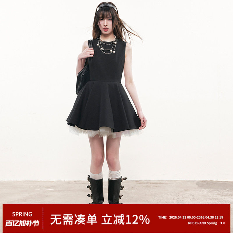 RPB BRAND千金风无袖连衣裙女蓬蓬裙设计感小黑裙公主裙礼服裙