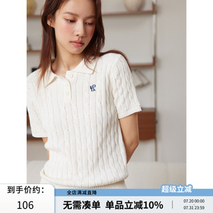 毛衣女款 RPB BRAND春夏新款 顯瘦百搭絞花刺繡翻領(lǐng)POLO領(lǐng)針織短袖