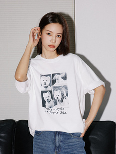 短袖 新品 休闲简约ins情侣男女圆领纯棉T恤 BRAND小狗印花夏季 RPB