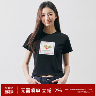 百搭休闲上衣 T恤女显瘦正肩短款 RPB BRAND花瓶复古贴布刺绣短袖