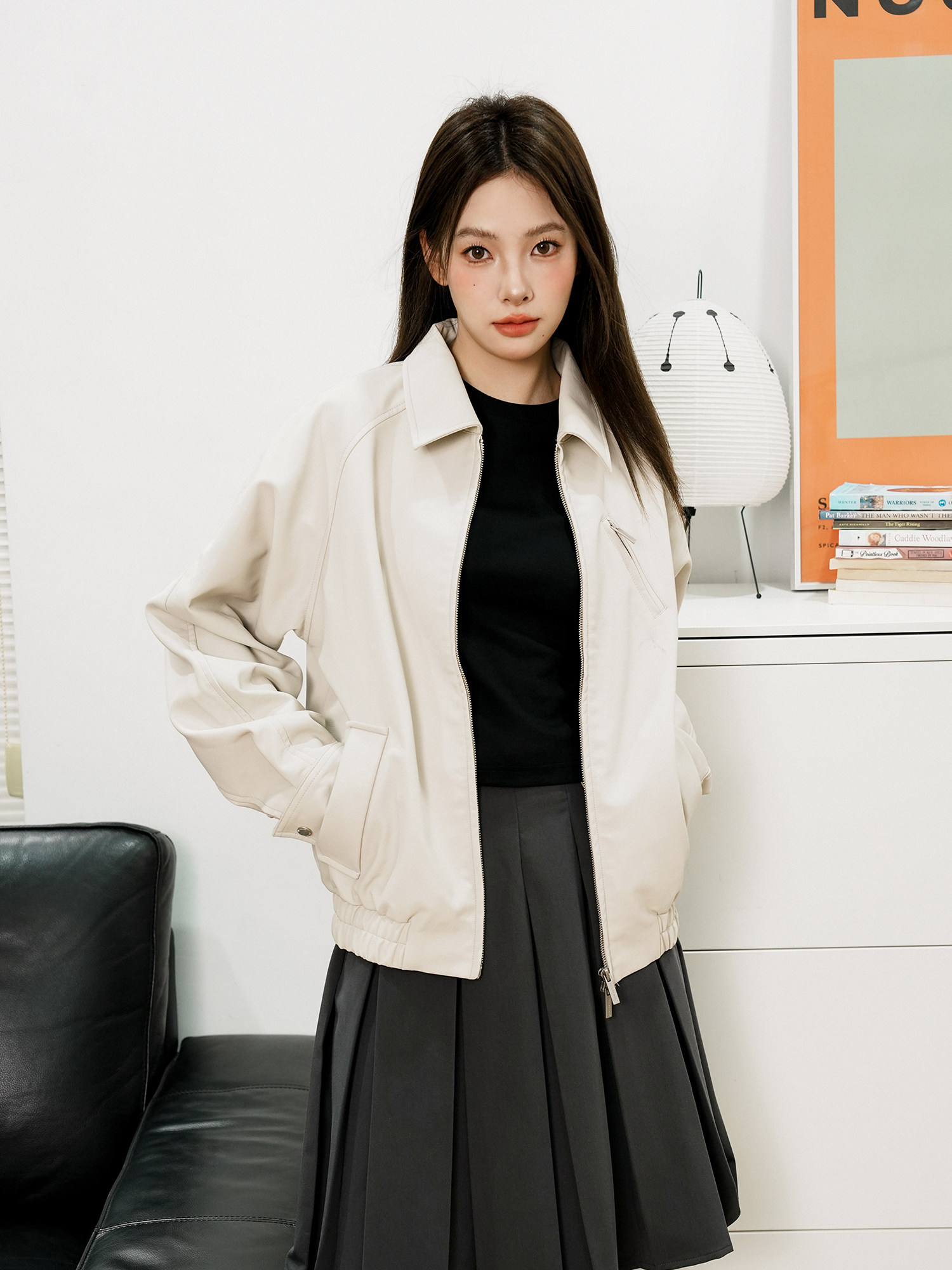 RPB BRAND酷女孩系列美式复古宽松休闲夹克纯色百搭机车皮衣外套