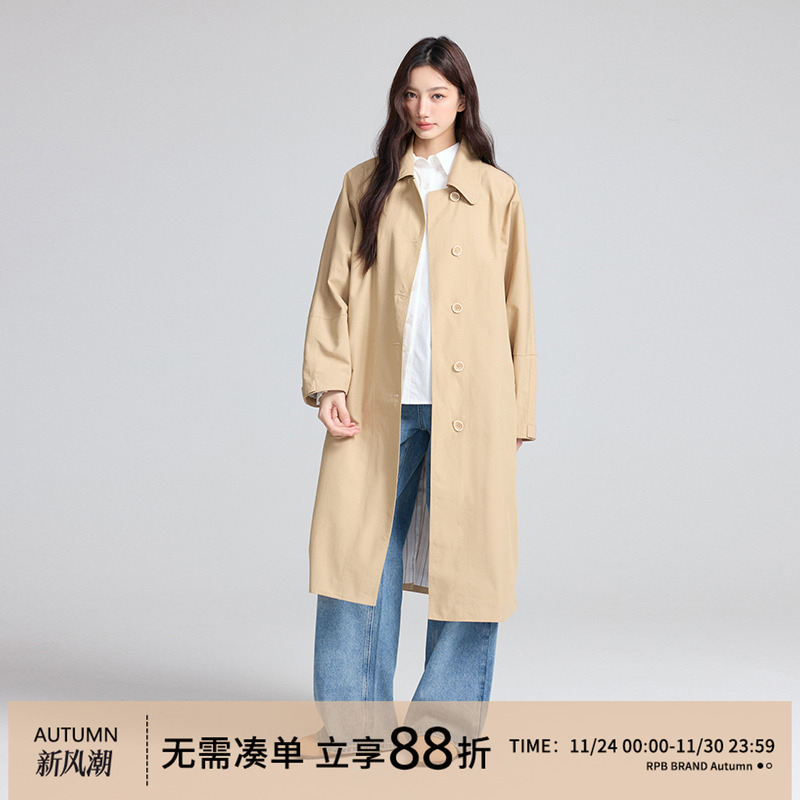 RPB BRAND韩版新款复古时尚廓形长款风衣外套女宽松休闲百搭大衣