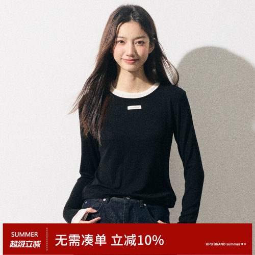 RPB BRAND羊毛春夏穿简约通勤针织打底衫假两件长袖罩衫上衣