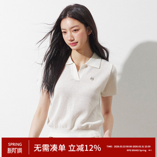 女上衣打底衫 针织衫 BRAND网眼透气显瘦纯色简约百搭翻领短袖 RPB