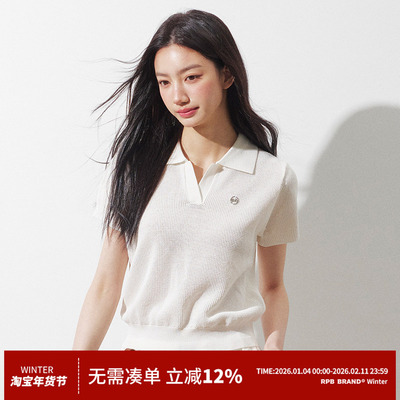 RPB BRAND网眼透气显瘦纯色简约百搭翻领短袖针织衫女上衣打底衫