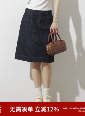 RPB BRAND 简约百搭复古原色水洗做旧牛仔半身裙女显瘦百搭A字裙