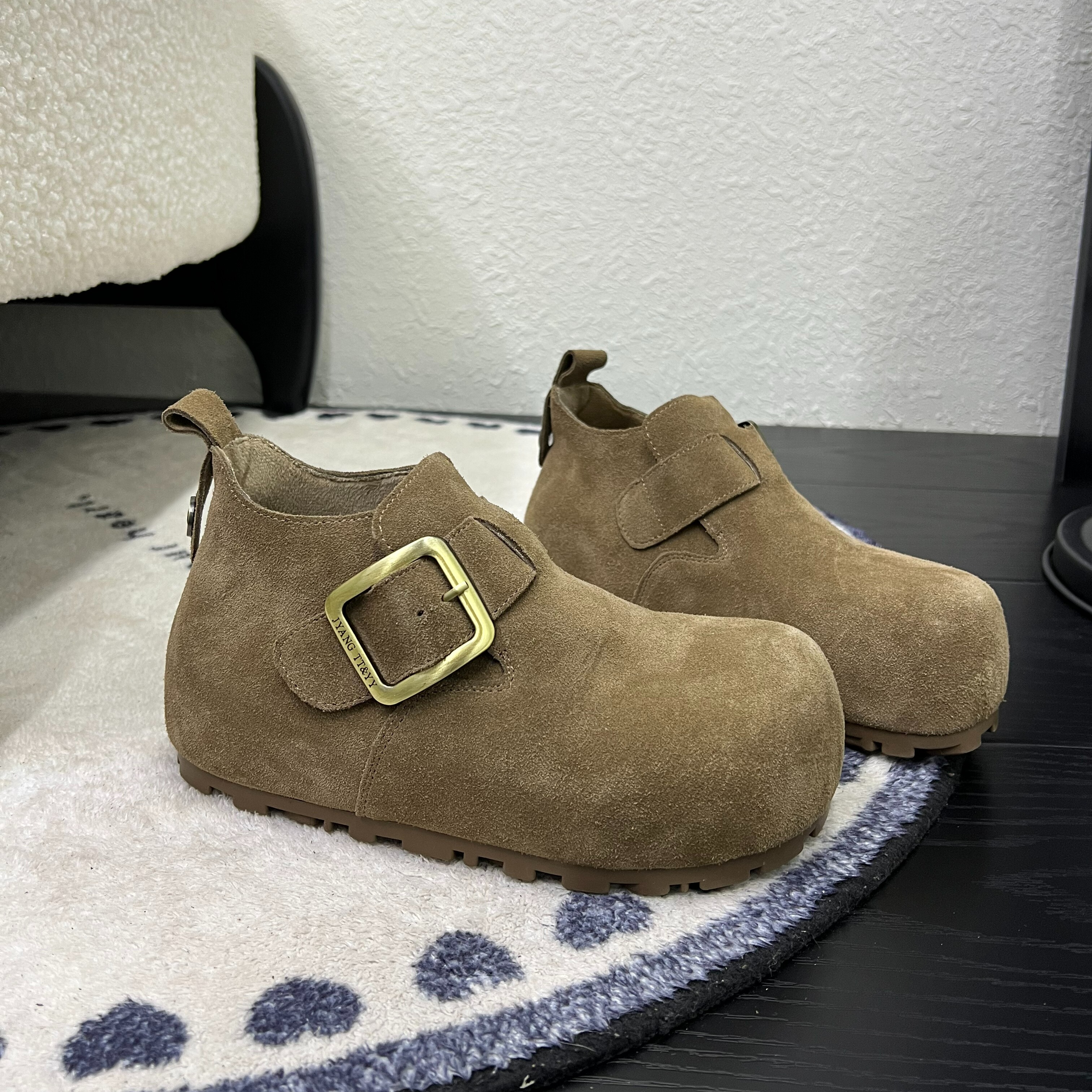 高帮磨砂皮厚底增高勃肯鞋女2025年新款百搭一脚蹬懒人加绒休闲鞋