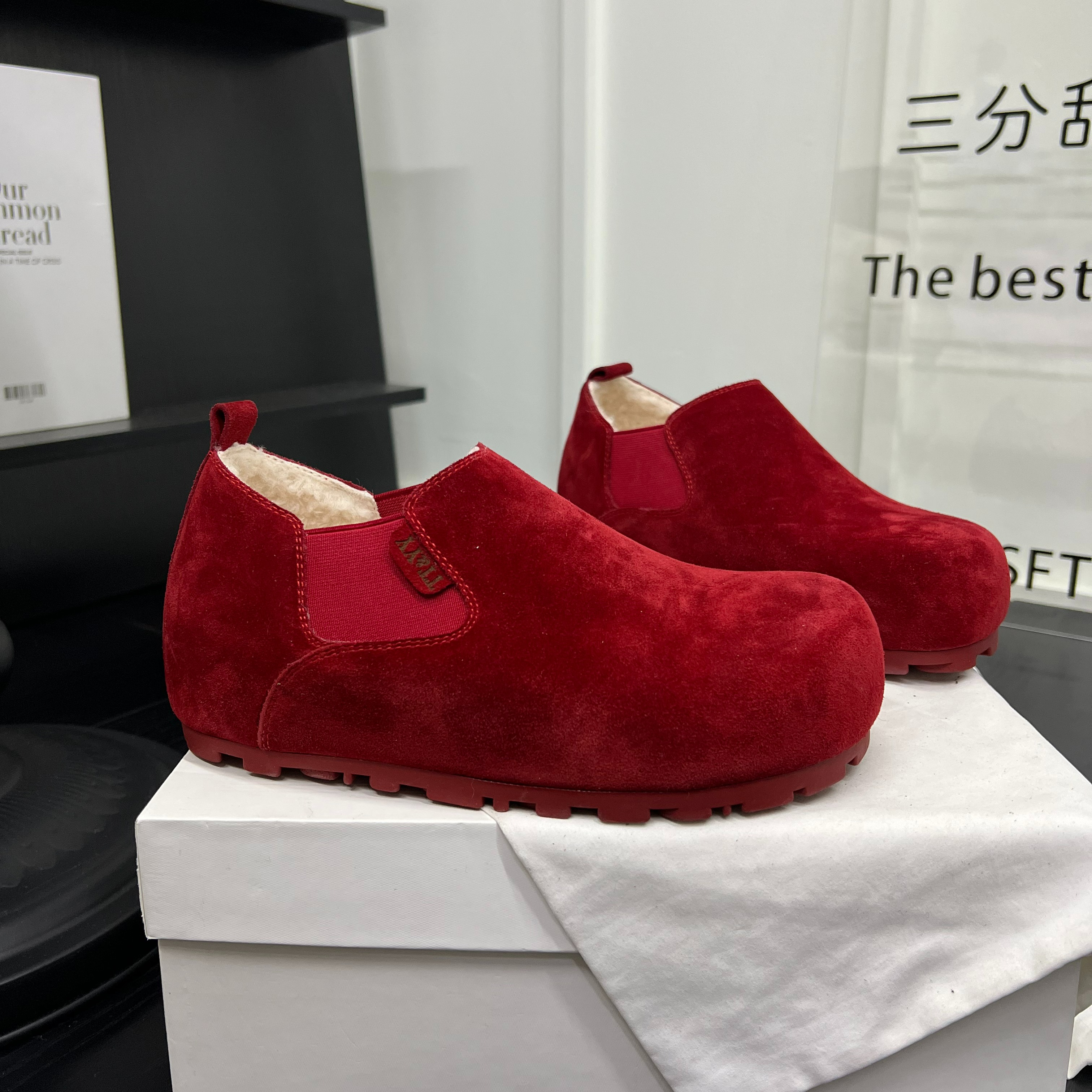 韩系磨砂皮平底内增高加绒勃肯鞋女2025冬保暖一脚蹬棉鞋休闲鞋潮