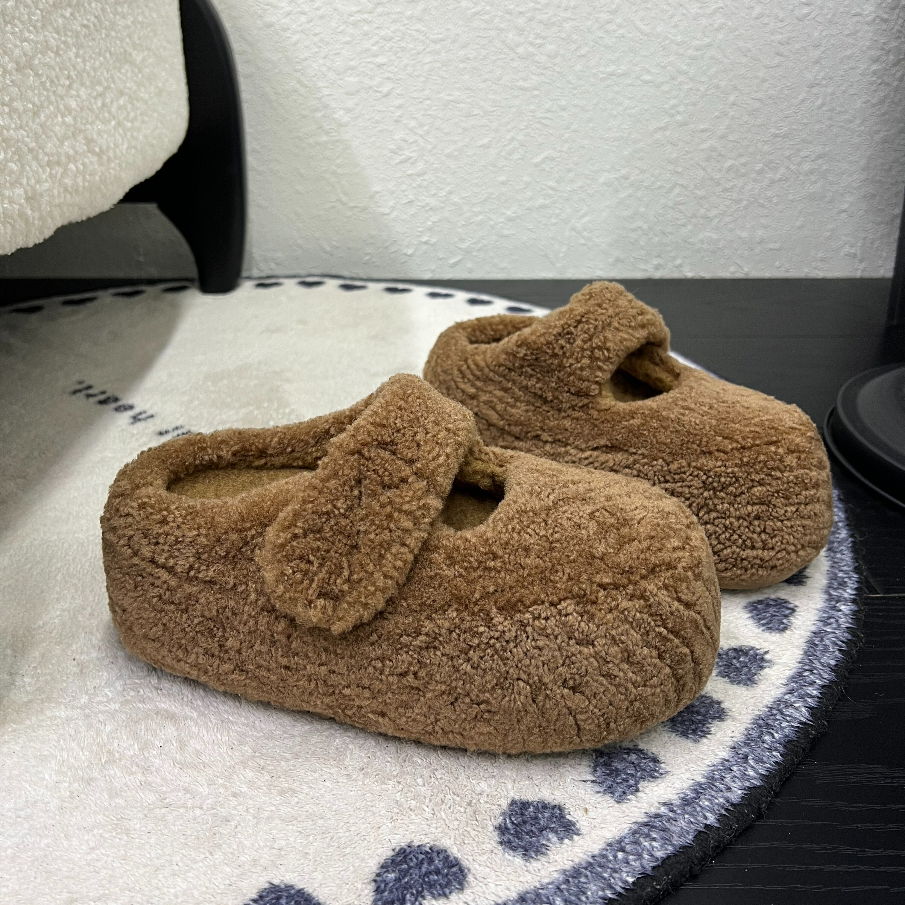 韩系羊羔毛厚底增高包头半拖鞋女2025外穿一脚蹬魔术贴懒人毛毛鞋