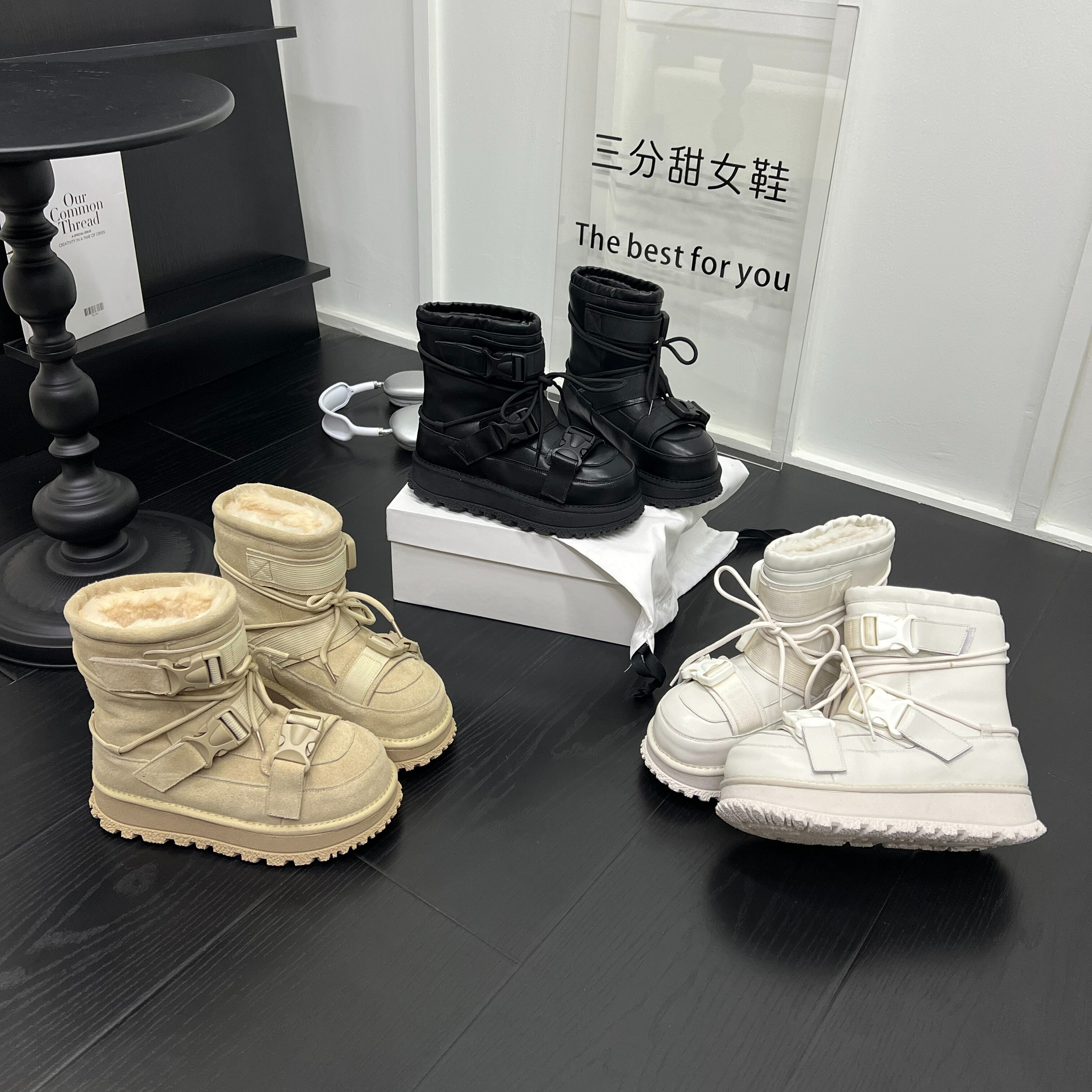 超火真皮双卡扣厚底增高马丁靴女2025冬加绒保暖棉鞋防滑面包鞋潮