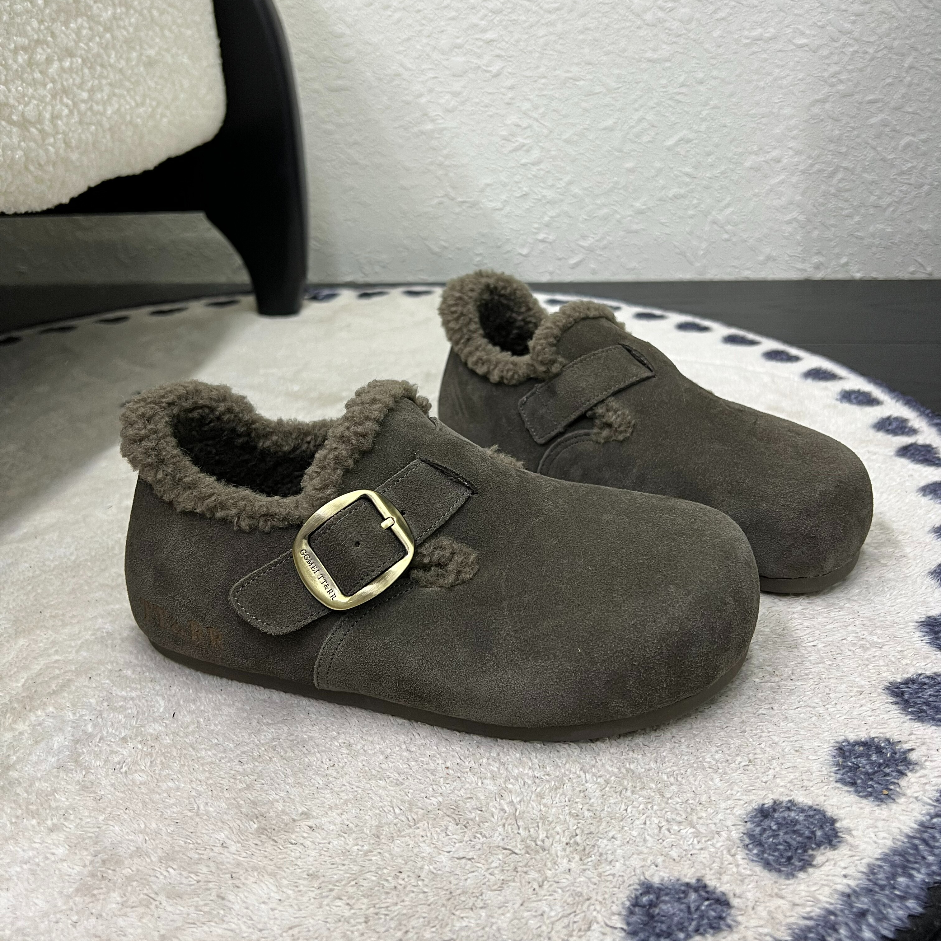 2025年新款磨砂皮厚底加绒勃肯鞋女爆款毛口保暖一脚蹬防滑棉鞋潮