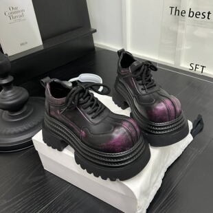 欧洲站真皮厚底增高擦色大头JK小皮鞋女系带英伦风百搭乐福鞋单鞋