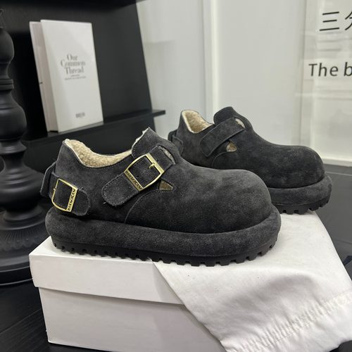 明星同款磨砂皮厚底增高勃肯鞋女爆款百搭皮带扣大头休闲鞋棉鞋潮