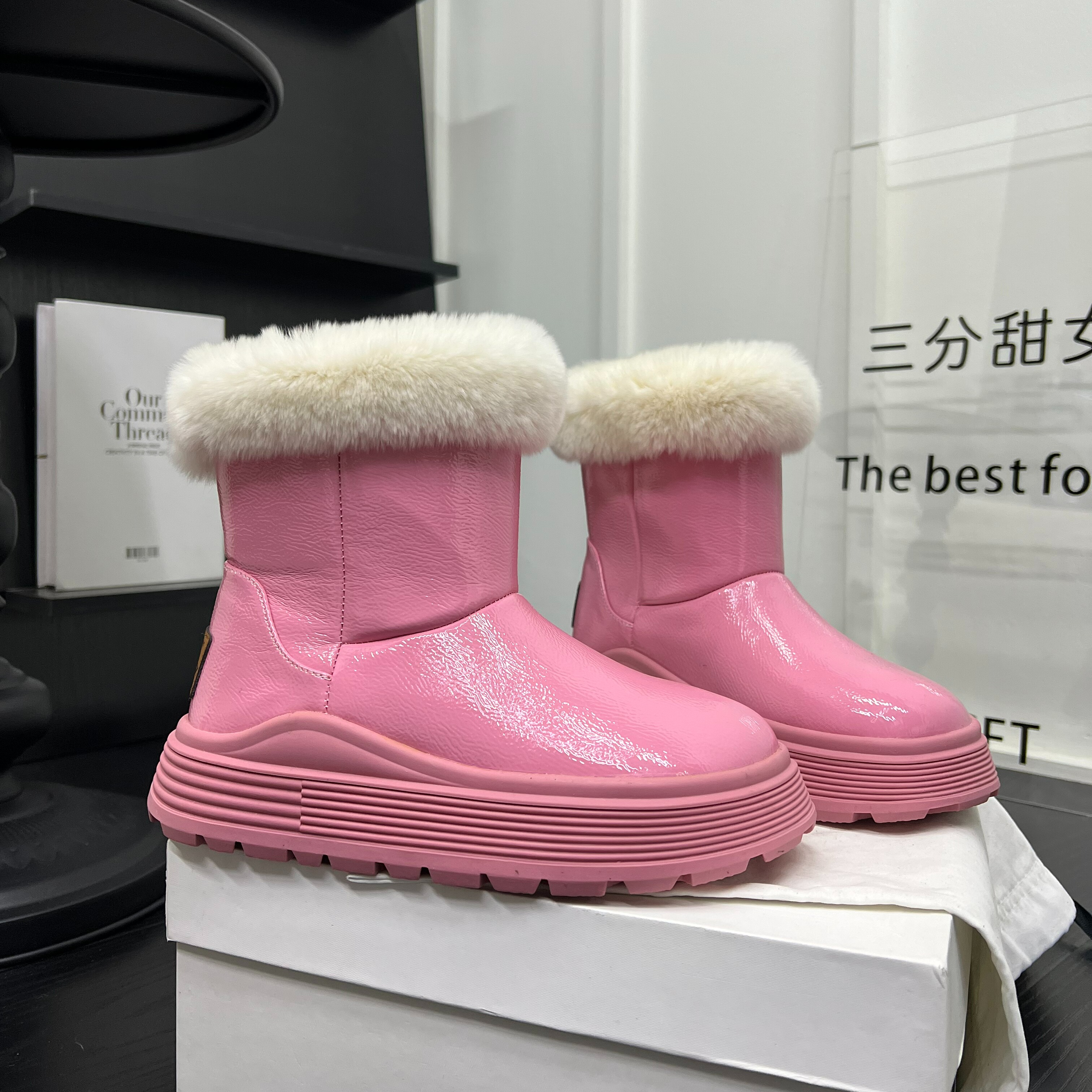 超火兔毛口真皮厚底毛毛雪地靴女2025冬加绒防滑保暖东北棉鞋短靴