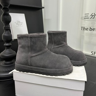 超火短筒磨砂皮一脚蹬马丁靴女时尚 防滑休闲短靴加绒保暖棉靴潮