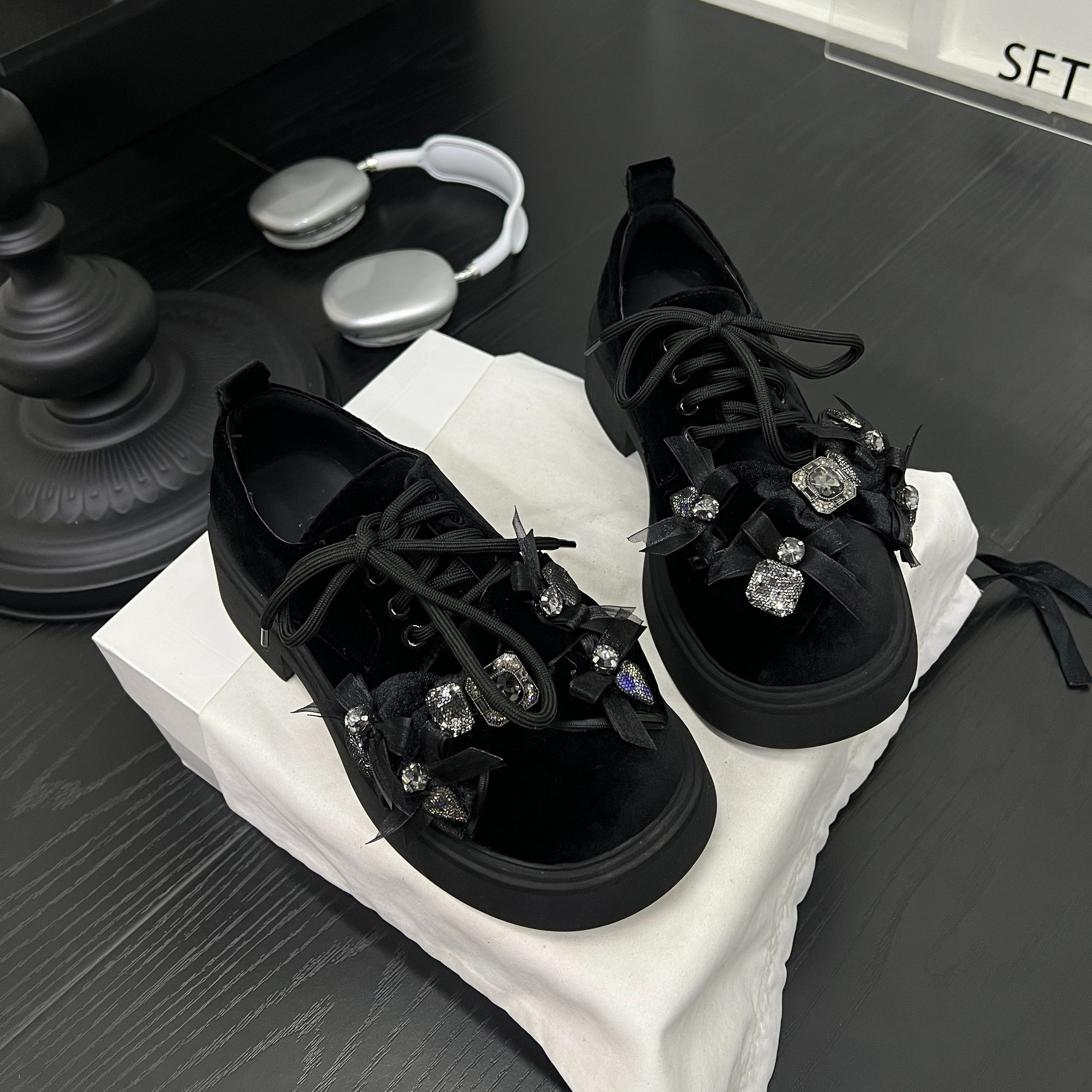 韩系水钻绒面蕾丝平底乐福鞋女2026薄款轻便百搭休闲鞋软底单鞋潮,女鞋,深口单鞋,淘宝优惠券,粉丝福利购,淘宝优惠卷