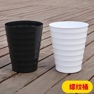 螺纹大号塑料花盆 大型盆栽绿植落地简约仿陶筒黑白特大横纹桶
