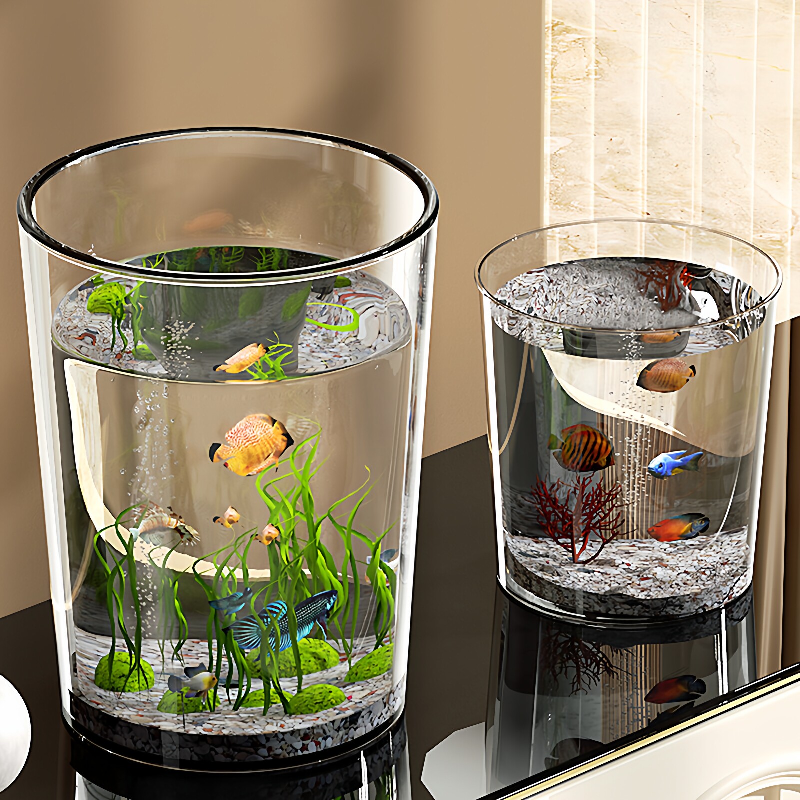 简易鱼缸高透明耐摔圆形养鱼桶仿玻璃轻便小型水草实用养斗鱼