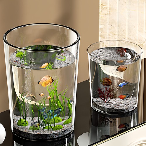 简易鱼缸高透明耐摔圆形养鱼桶仿玻璃轻便小型水草实用养斗鱼