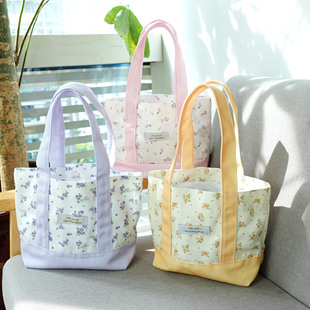 碎花帆布包女2025新款可爱大容量单肩托特包手提小包收纳帆布袋