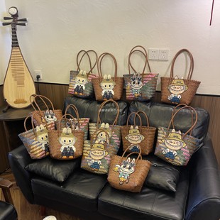 大容量布布仿藤编织菜篮子包野餐包手提单肩包上班杂物小拎女包