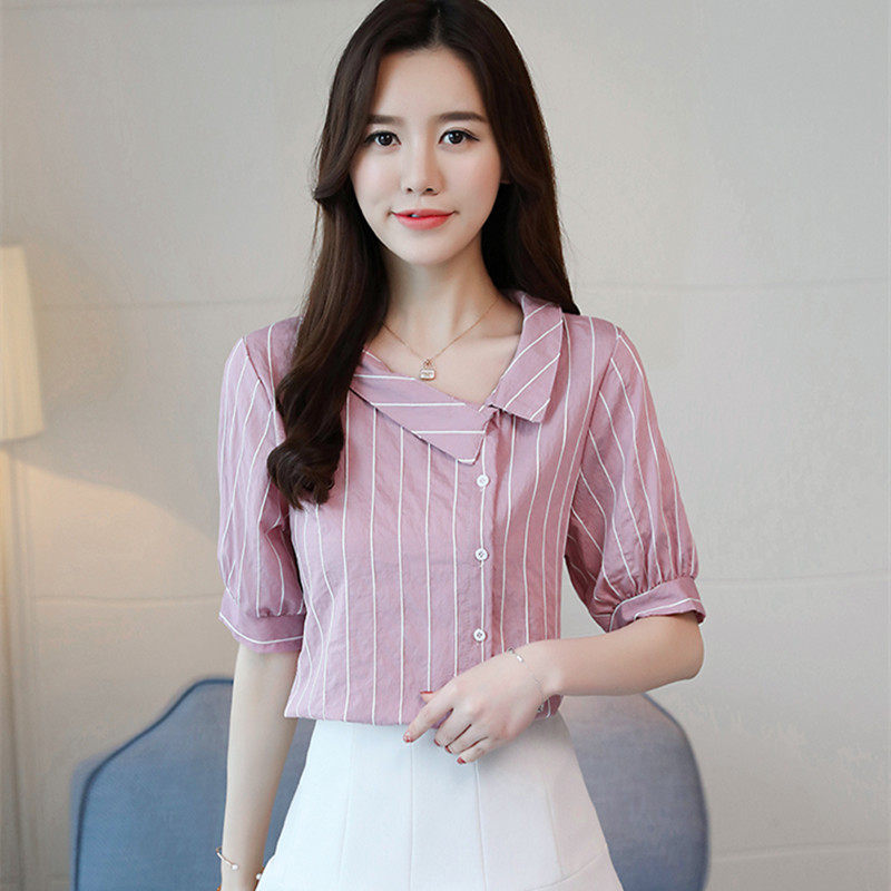2020夏裝新款韓版寬松顯瘦遮肚子襯衫氣質中袖條紋時尚百搭上衣女在類目 女裝/女士精品, 襯衫中 - 來自Buy2taobao.com提供專業的淘寶代購服務