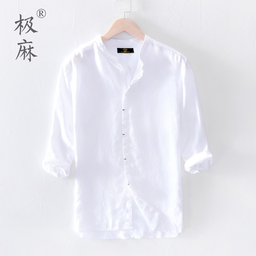 日系七分中袖休闲亚麻衬衫