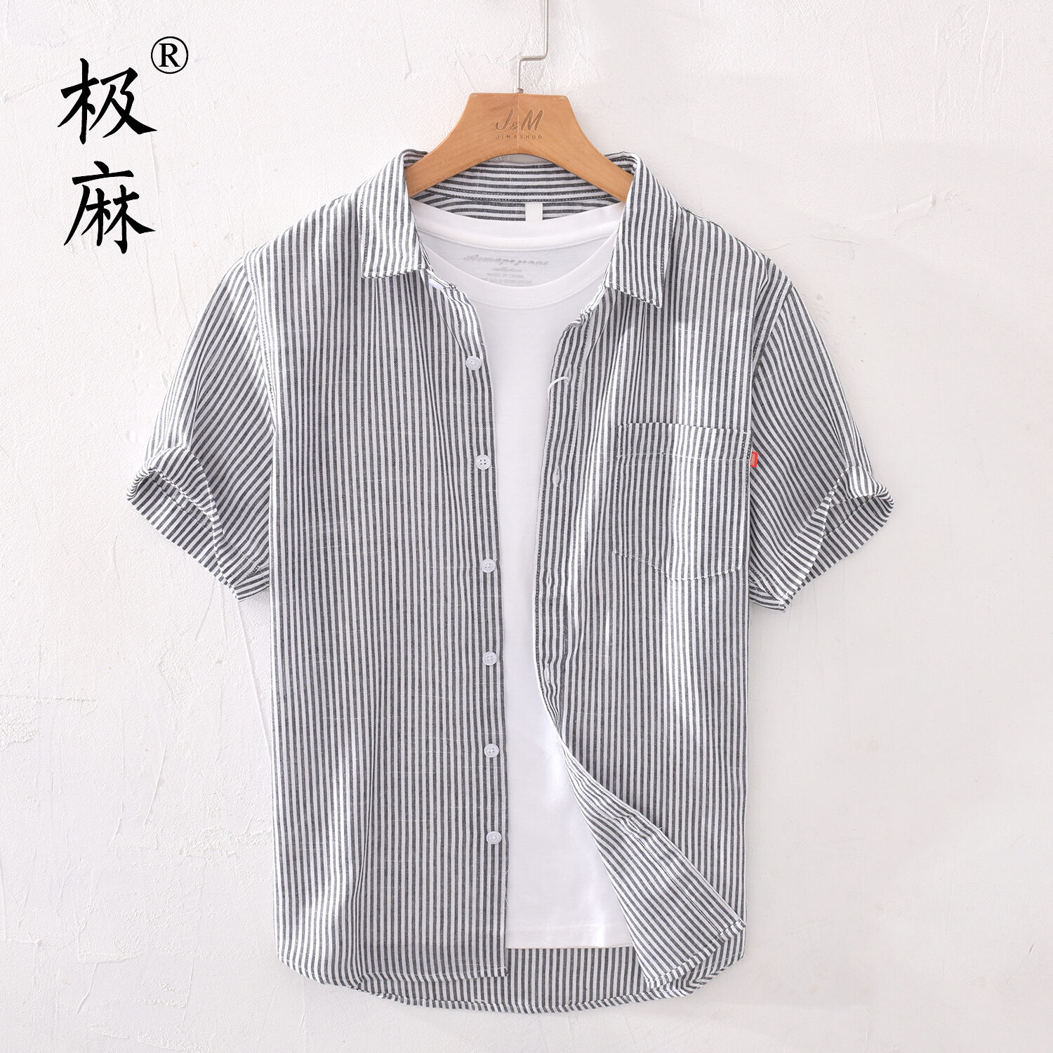 日系复古条纹百搭短袖衬衫