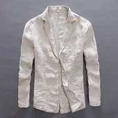 男士 西服男装 复古修身 麻料大码 休闲外套 商务正装 清爽透气亚麻西装